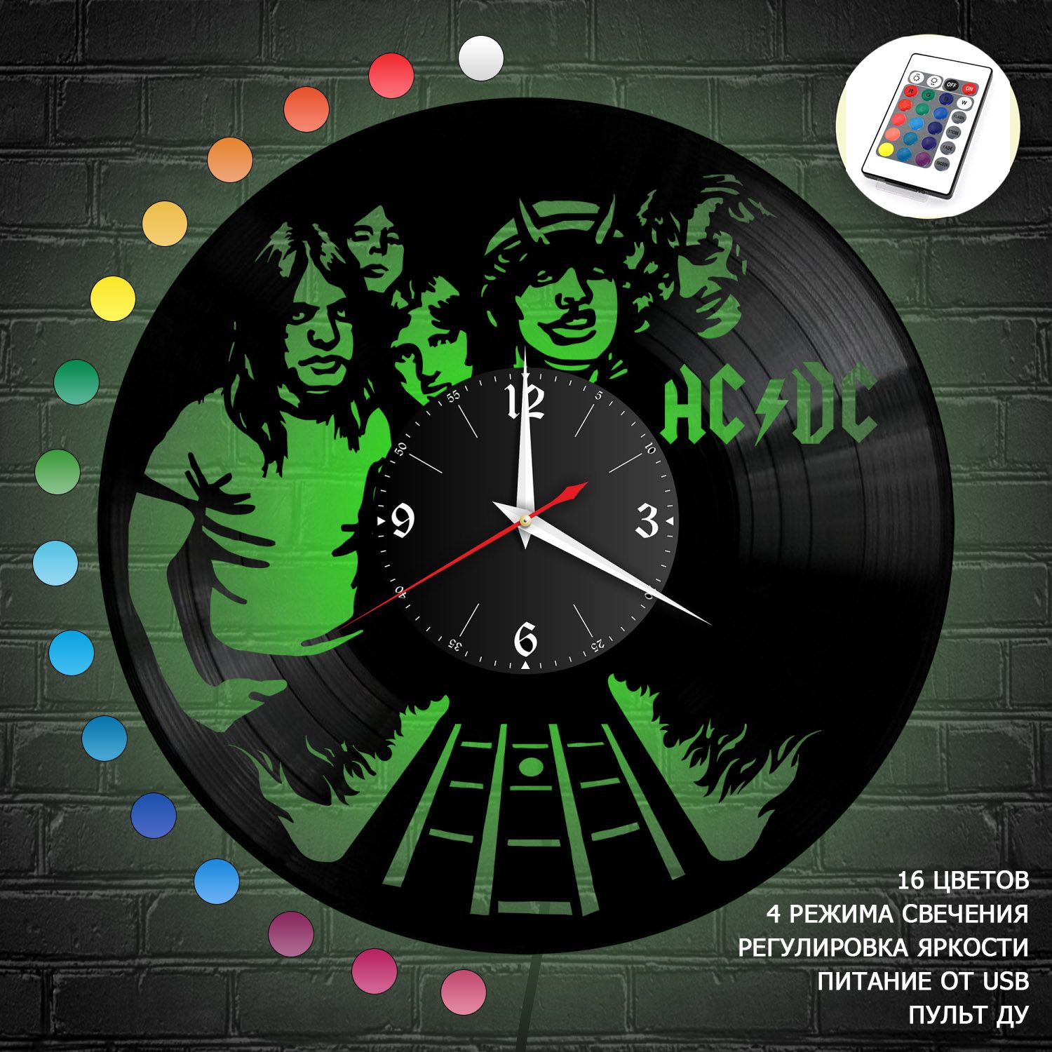 Часы с подсветкой "группа AC DC" из винила, №3 VC-10073-RGB