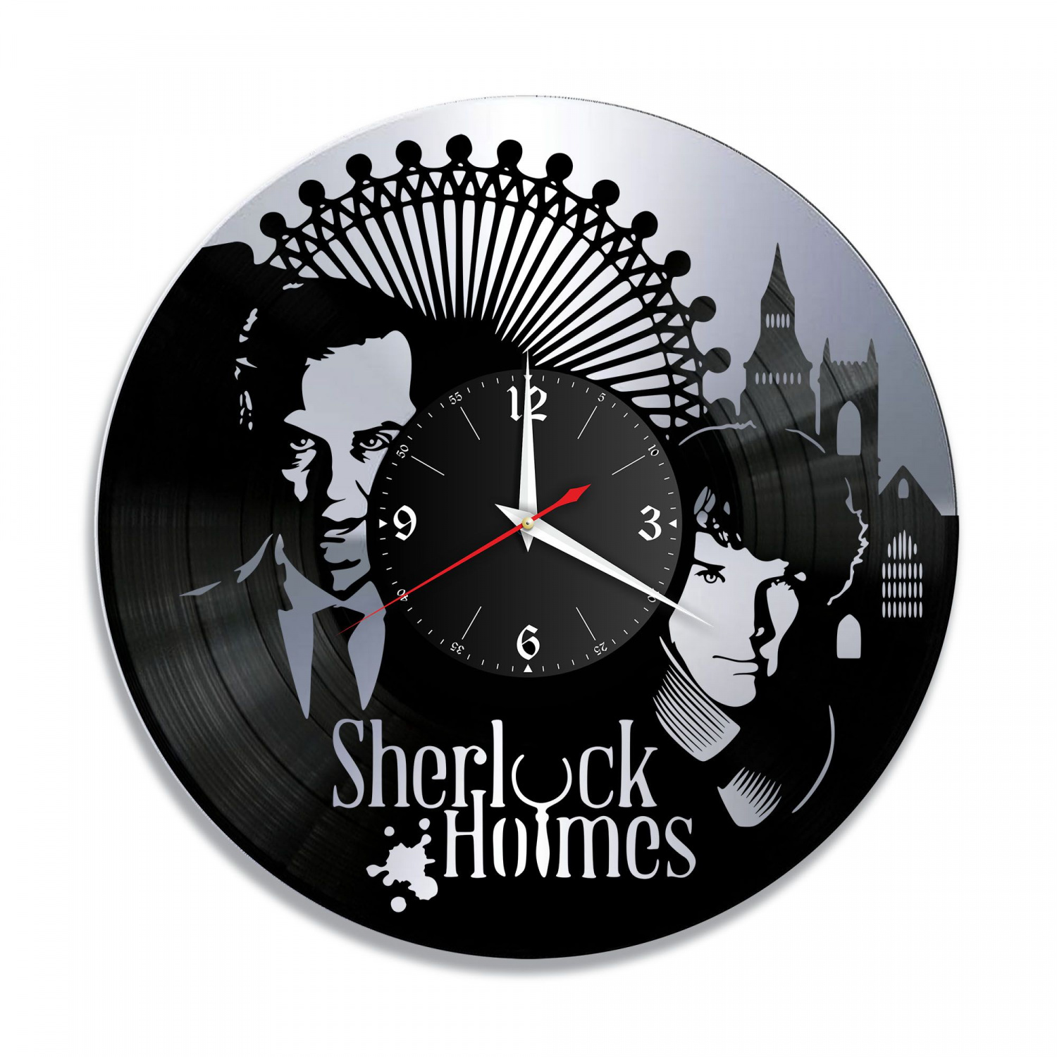 Часы настенные "Шерлок, серебро" из винила, №1 VC-10382-2