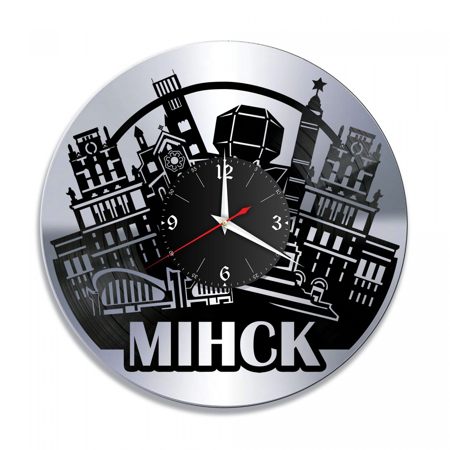 Часы настенные "город Минск BY, серебро" из винила, №1 VC-10461-2