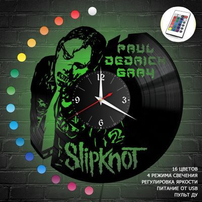 Часы с подсветкой "группа Slipknot (Пол Грэй)" из винила, №6