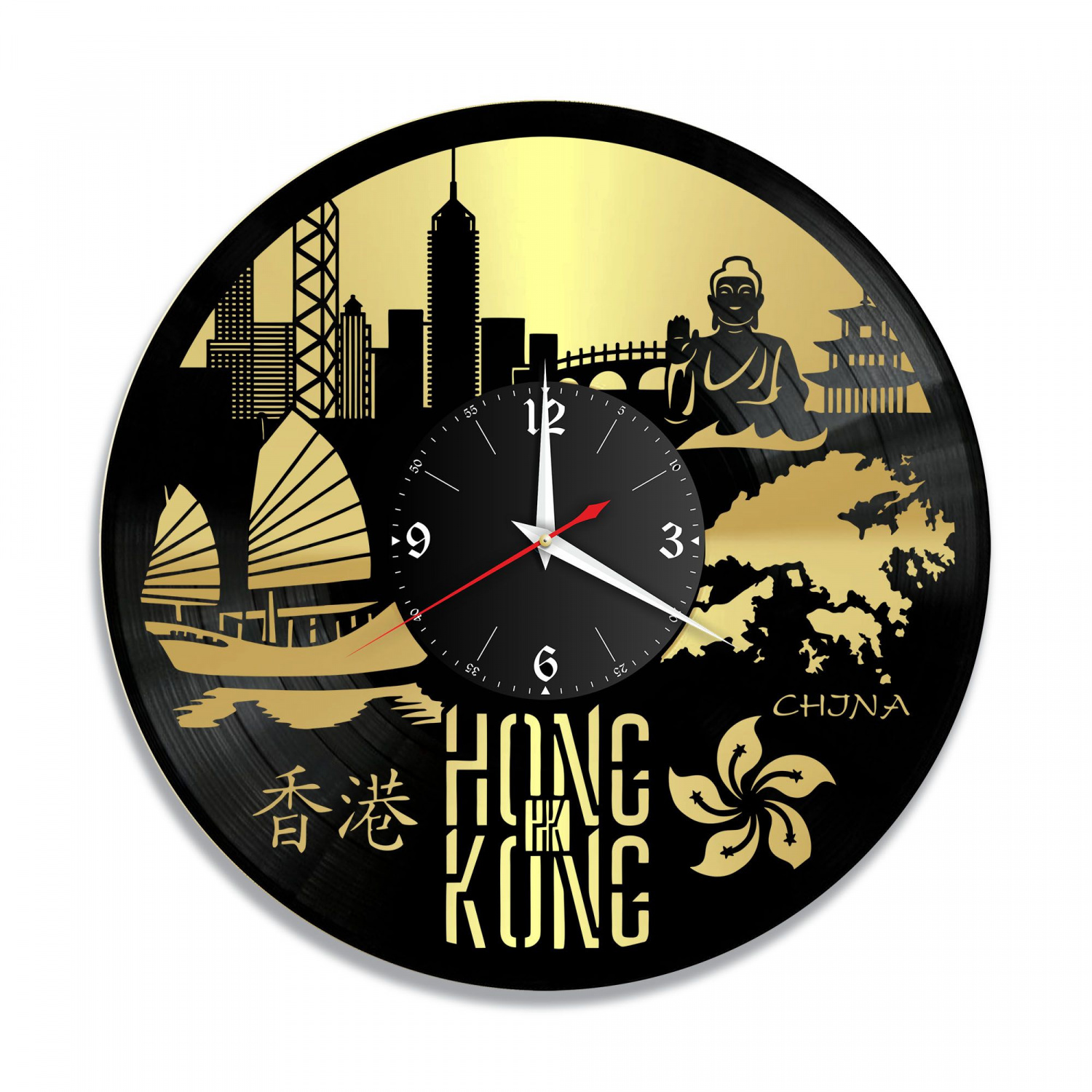 Часы настенные "Гонконг, золото" из винила, №1 VC-10472-1