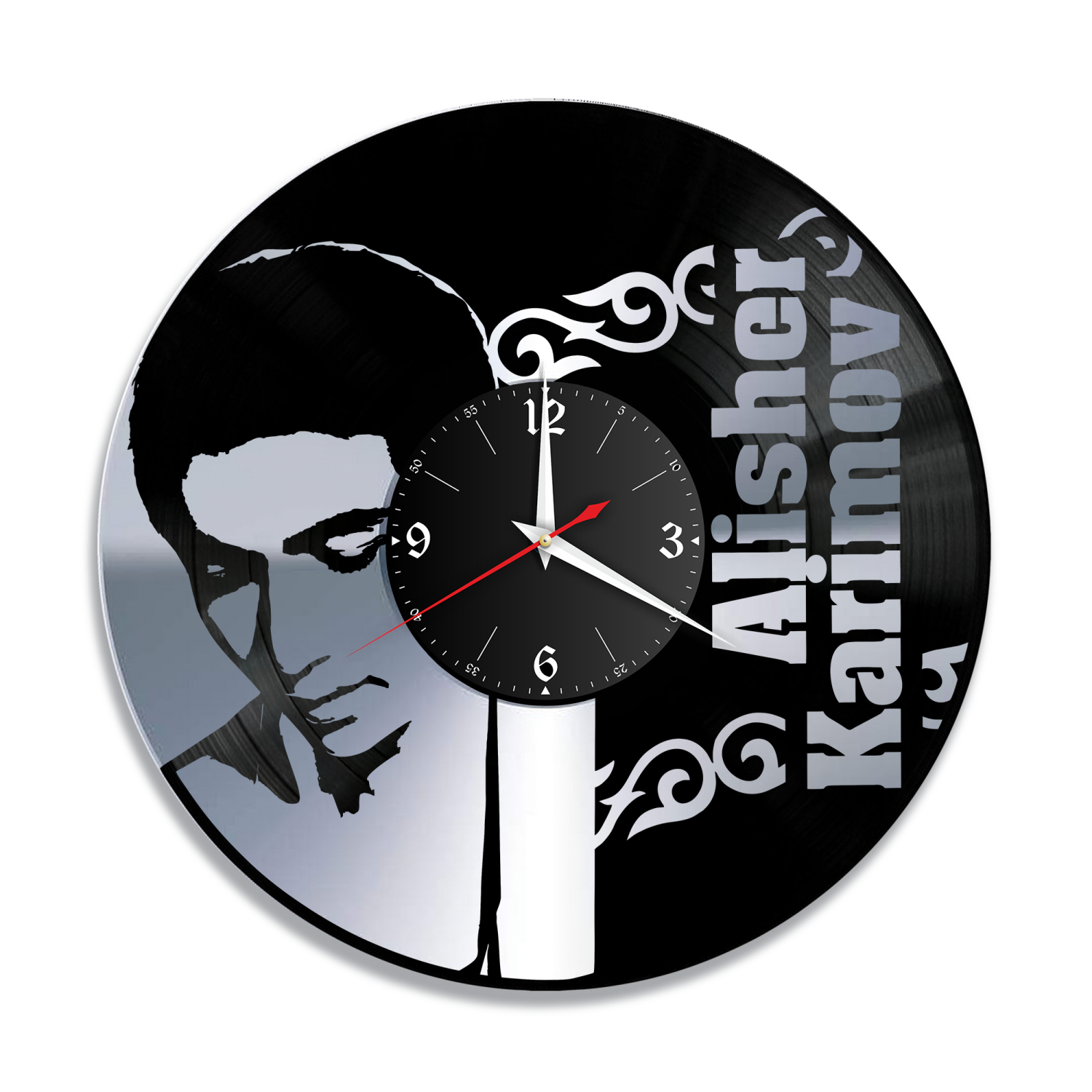 Часы настенные "Алишер Каримов, серебро" из винила, №R1 VC-12105-2