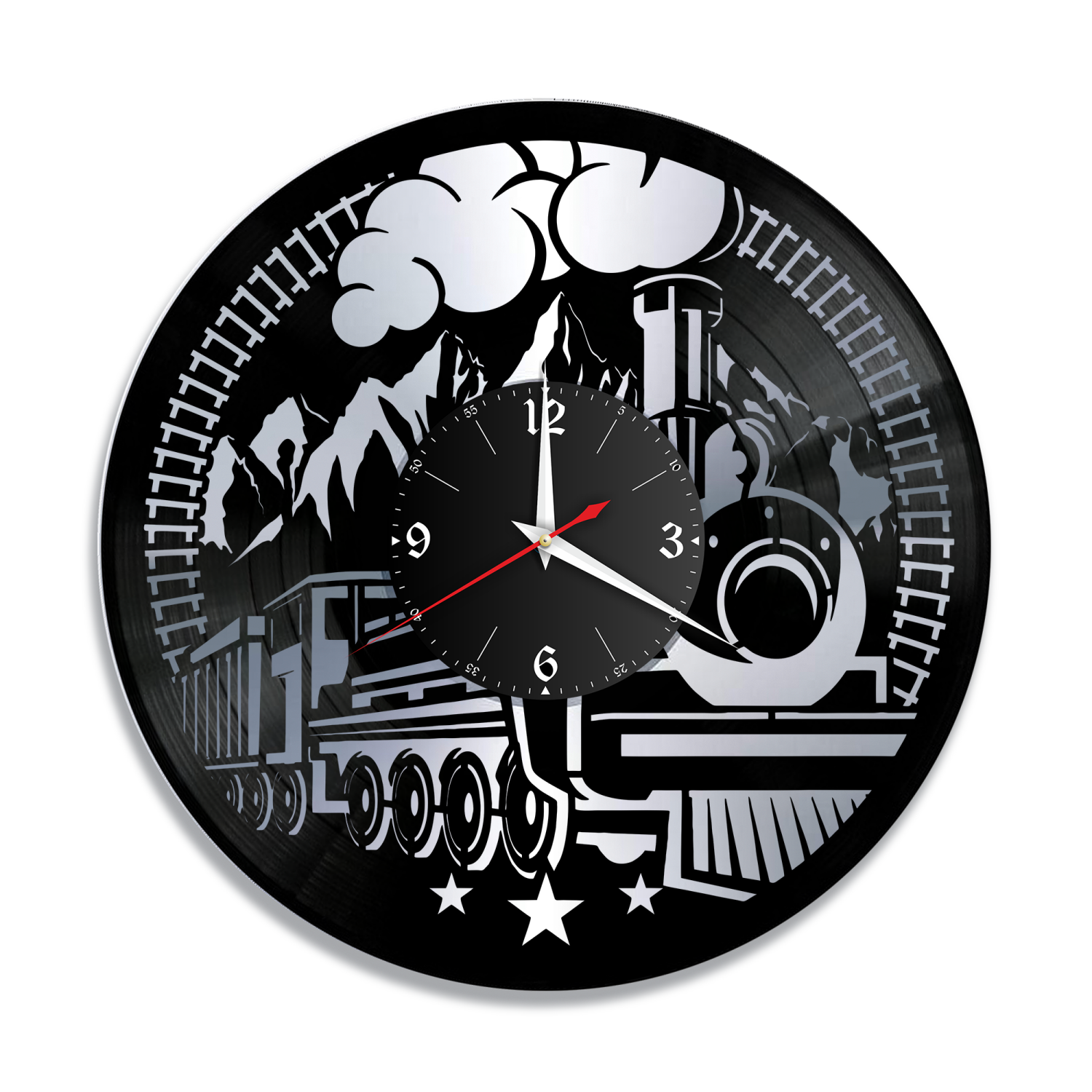 Часы настенные "Поезд, серебро" из винила, №1 VC-12143-2