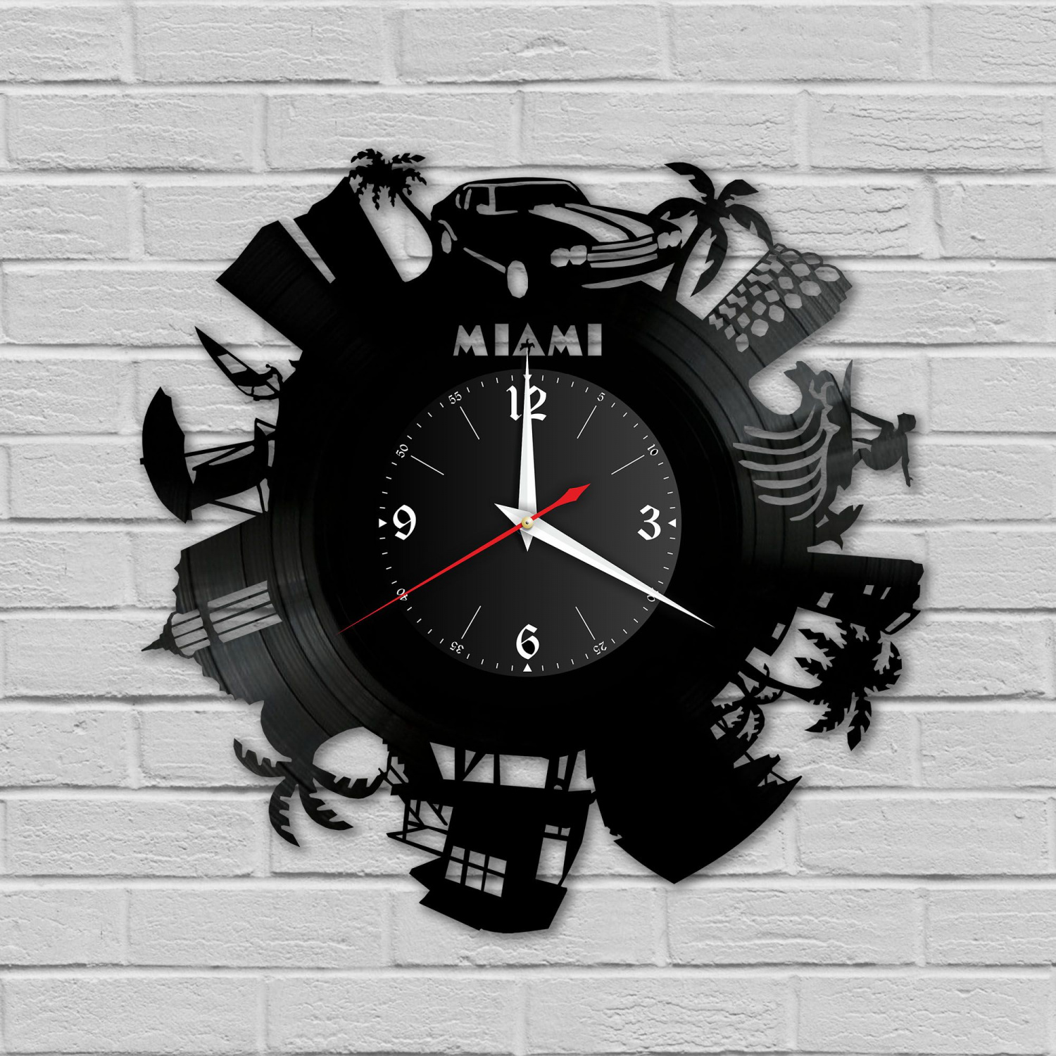 Часы настенные "город Майами" из винила, №1 VC-10478