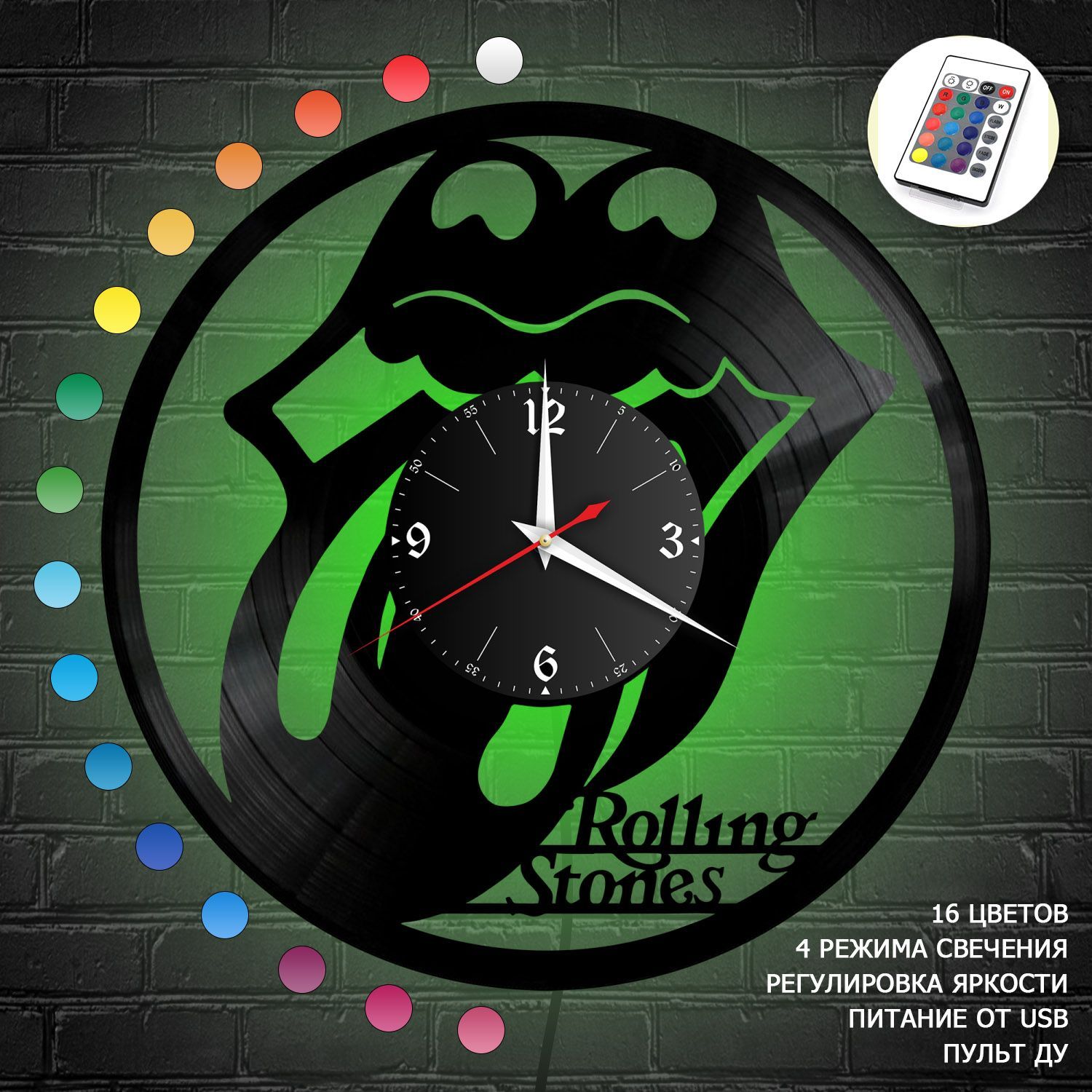 Часы с подсветкой "группа Rolling Stones" из винила, №2 VC-10155-RGB