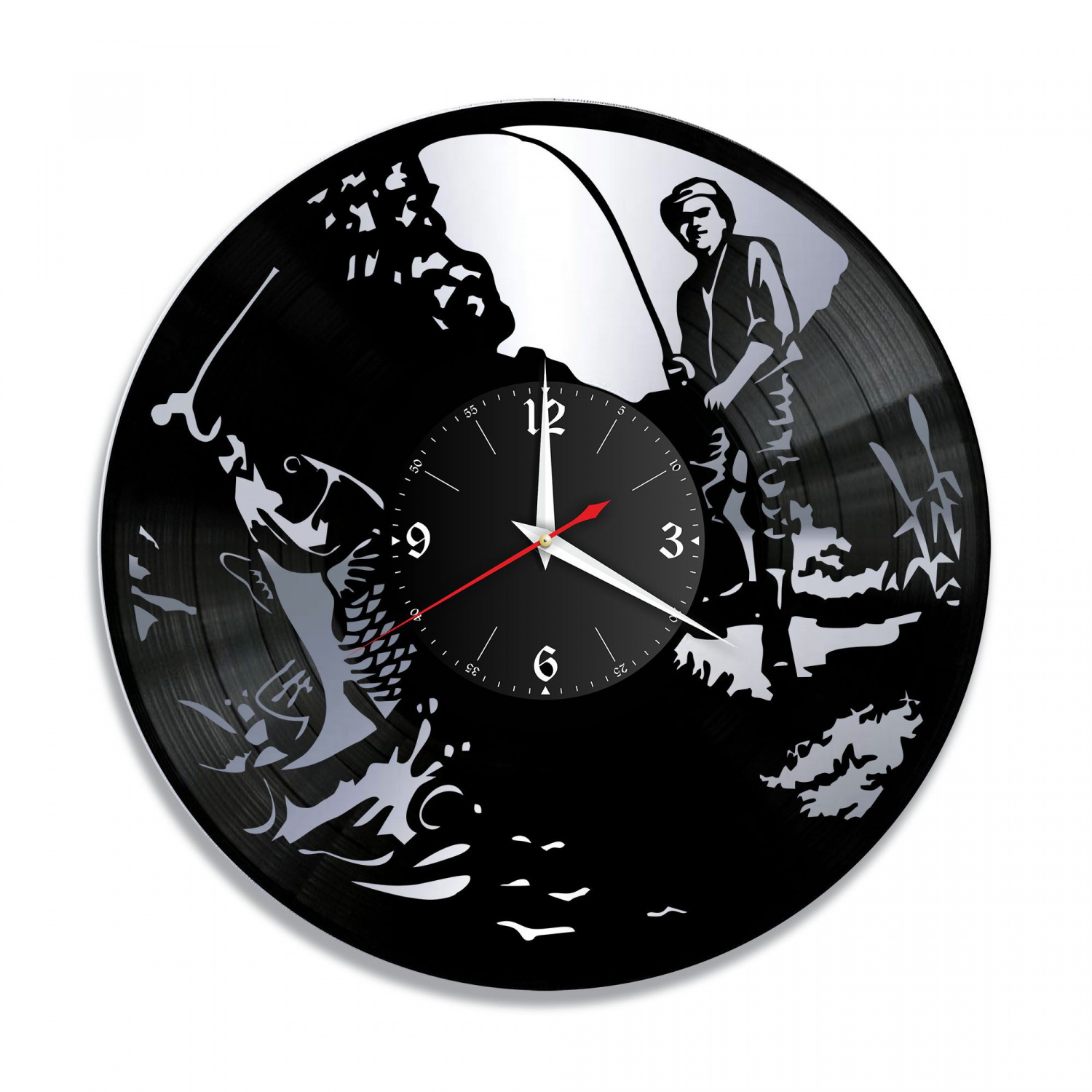 Часы настенные "Рыбалка, серебро" из винила, №9 VC-10903-2