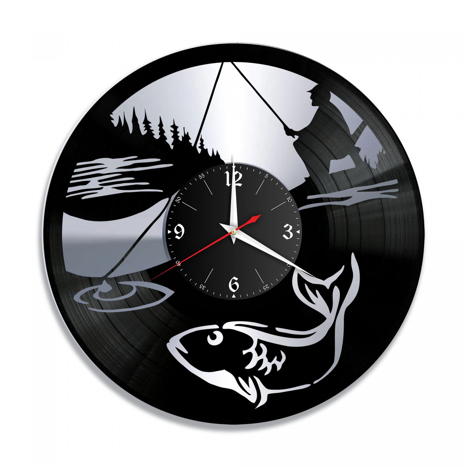 Часы настенные "Рыбалка, серебро" из винила, №4 VC-10624-2