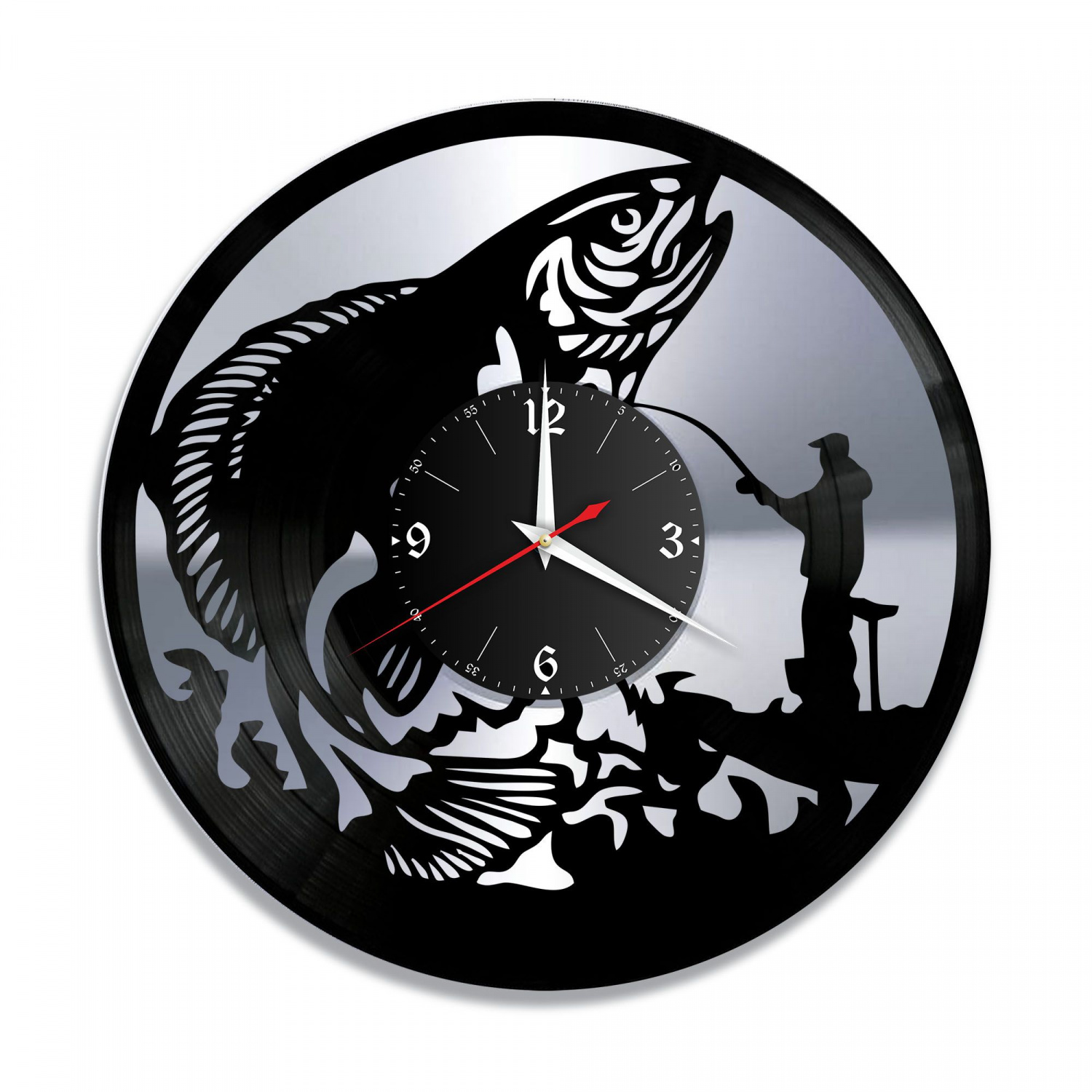 Часы настенные "Рыбалка, серебро" из винила, №6 VC-10626-2
