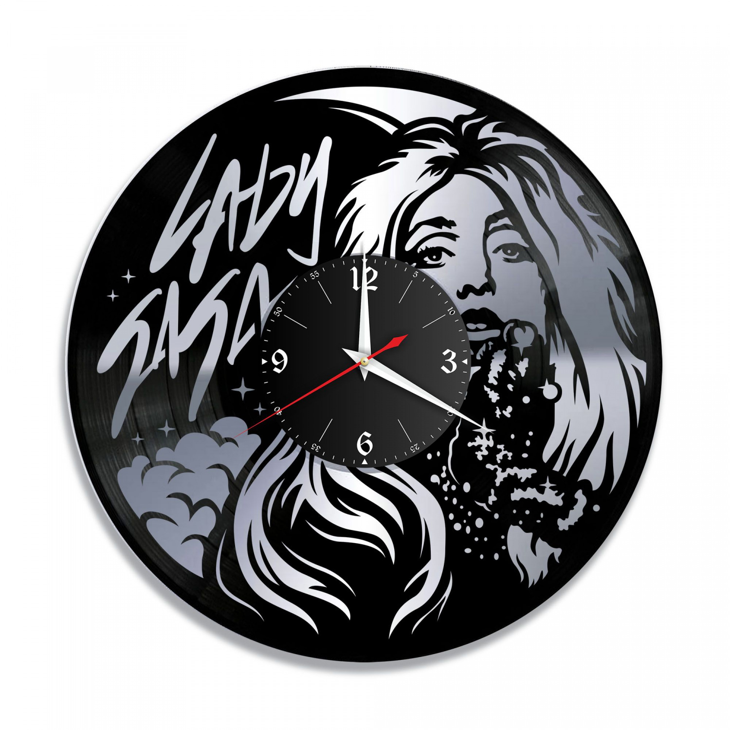 Часы настенные "Леди Гага (Lady Gaga), серебро" из винила, №1 VC-10875-2