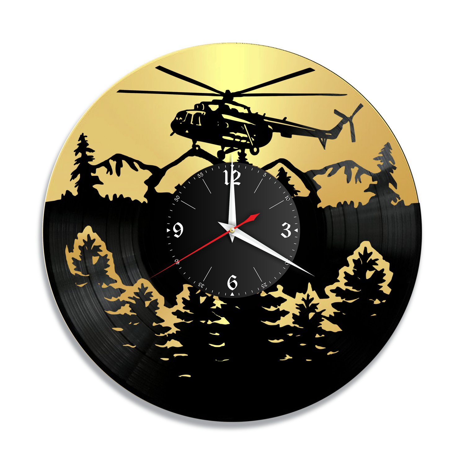 Часы настенные "Вертолет, золото" из винила, №2 VC-12107-1
