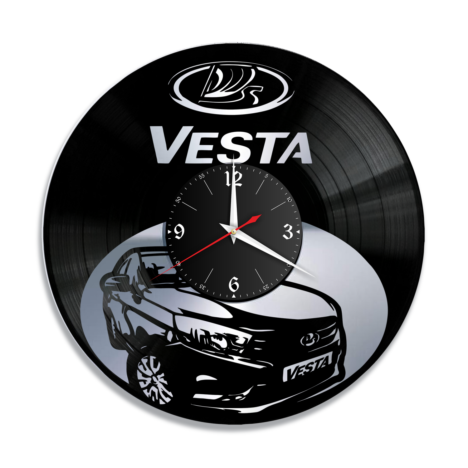 Часы настенные "Лада Веста (Vesta), серебро" из винила, №1 VC-12130-2