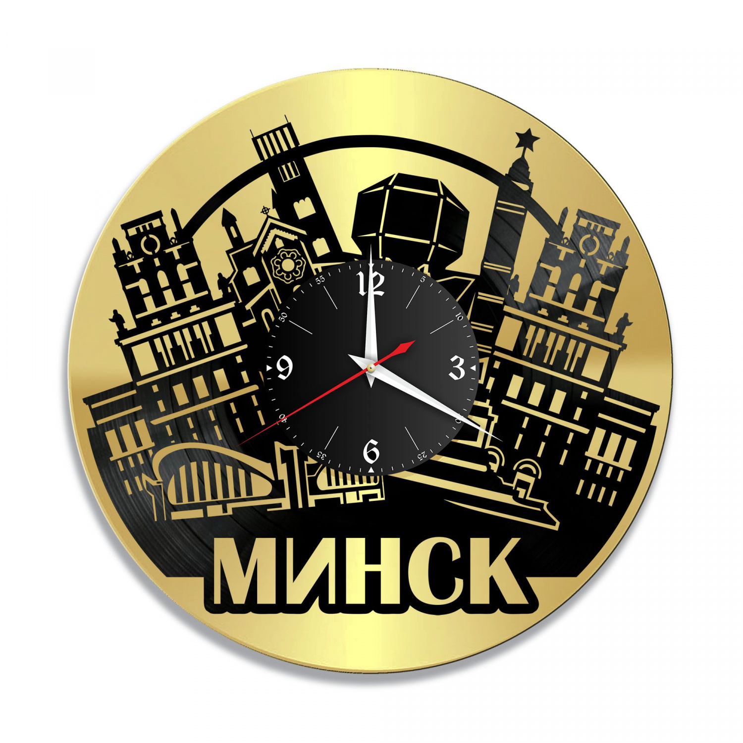 Часы настенные "город Минск RU, золото" из винила, №3 VC-10463-1