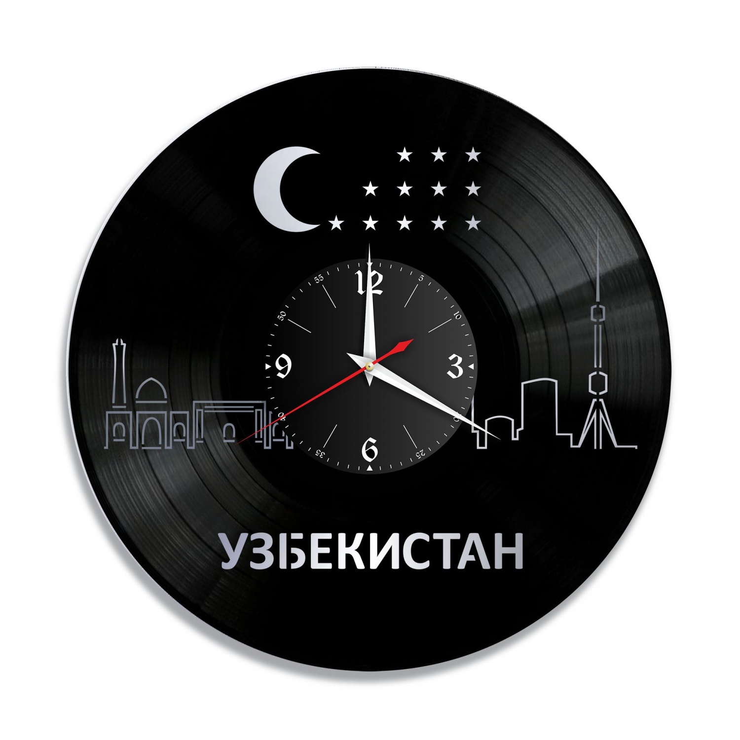 Часы настенные "Узбекистан, серебро" из винила, №2 VC-10492-2