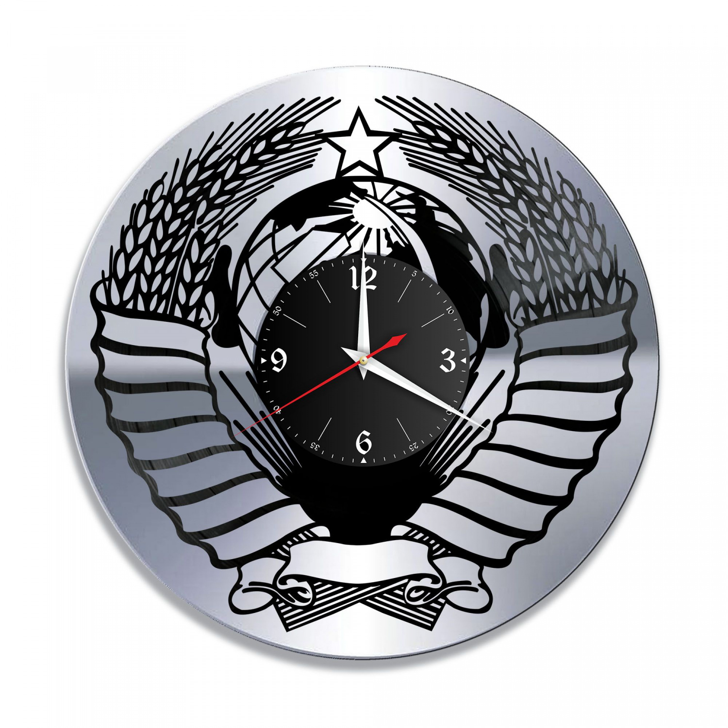 Часы настенные "Серп и молот, серебро" из винила, №1 VC-10503-2