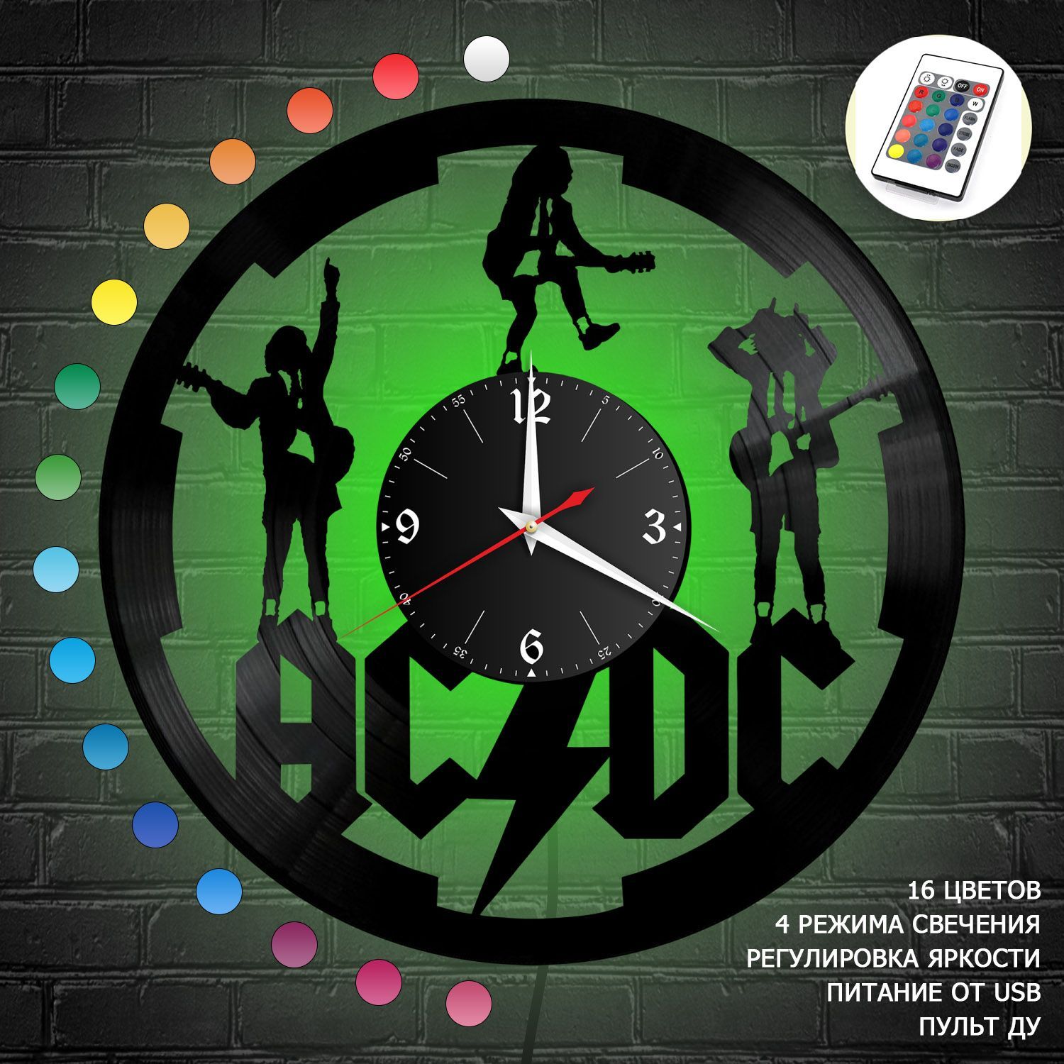 Часы с подсветкой "группа AC DC" из винила, №4 VC-10074-RGB