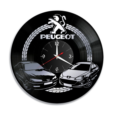 Часы настенные "Peugeot, серебро" из винила, №2