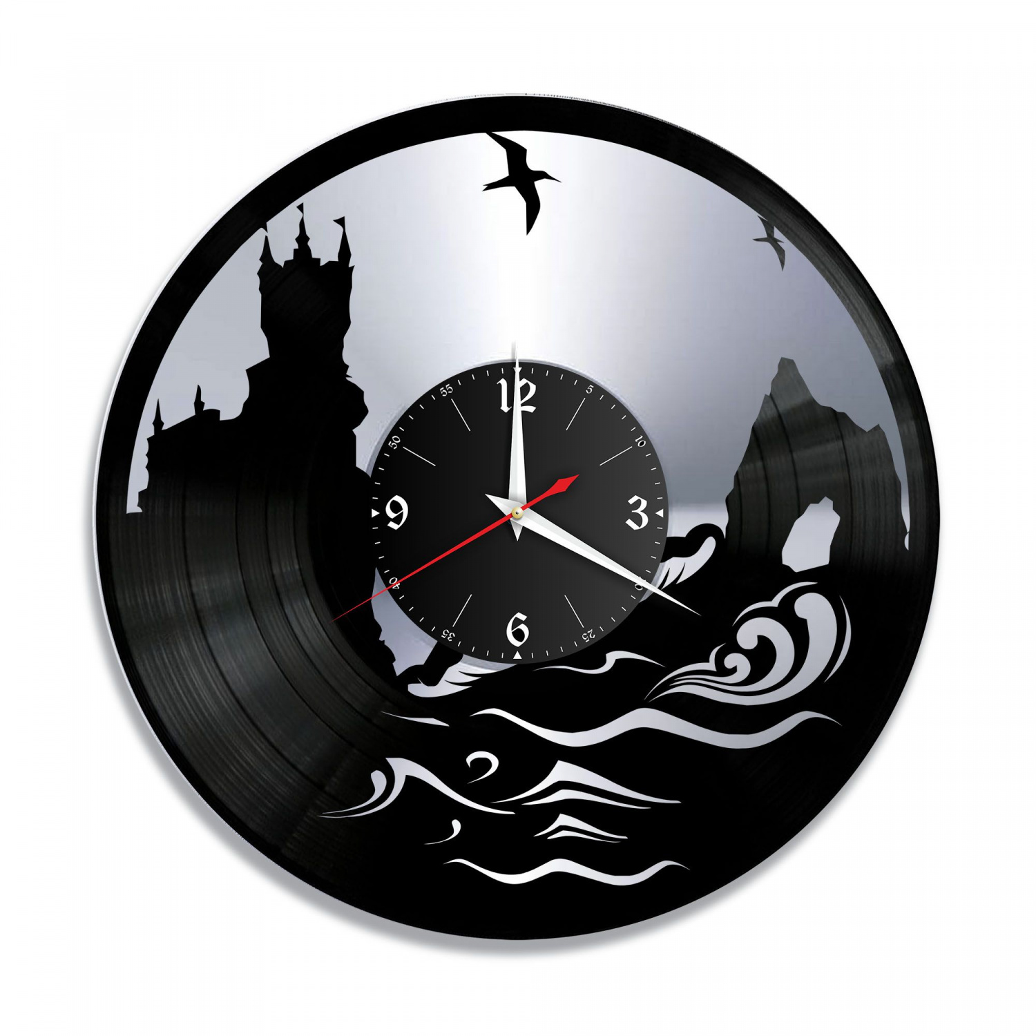 Часы настенные "Ласточкино Гнездо (Крым), серебро" из винила, №1 VC-10498-2