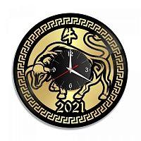 Часы настенные "Новый год 2021 (Бык), золото" из винила, №2