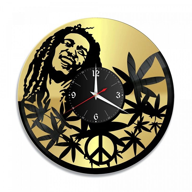 Часы настенные "Боб Марли (Bob Marley), золото" из винила, №1