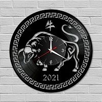 Часы настенные "Новый год 2021 (Бык)" из винила, №1