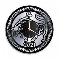 Часы настенные "Новый год 2021 (Бык), серебро" из винила, №2