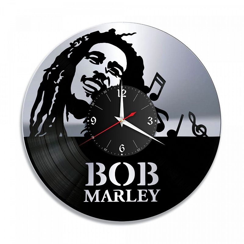 Часы настенные "Боб Марли (Bob Marley), серебро" из винила, №2