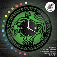 Часы с подсветкой "Новый год 2021 (Бык)" из винила, №2