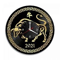 Часы настенные "Новый год 2021 (Бык), золото" из винила, №1